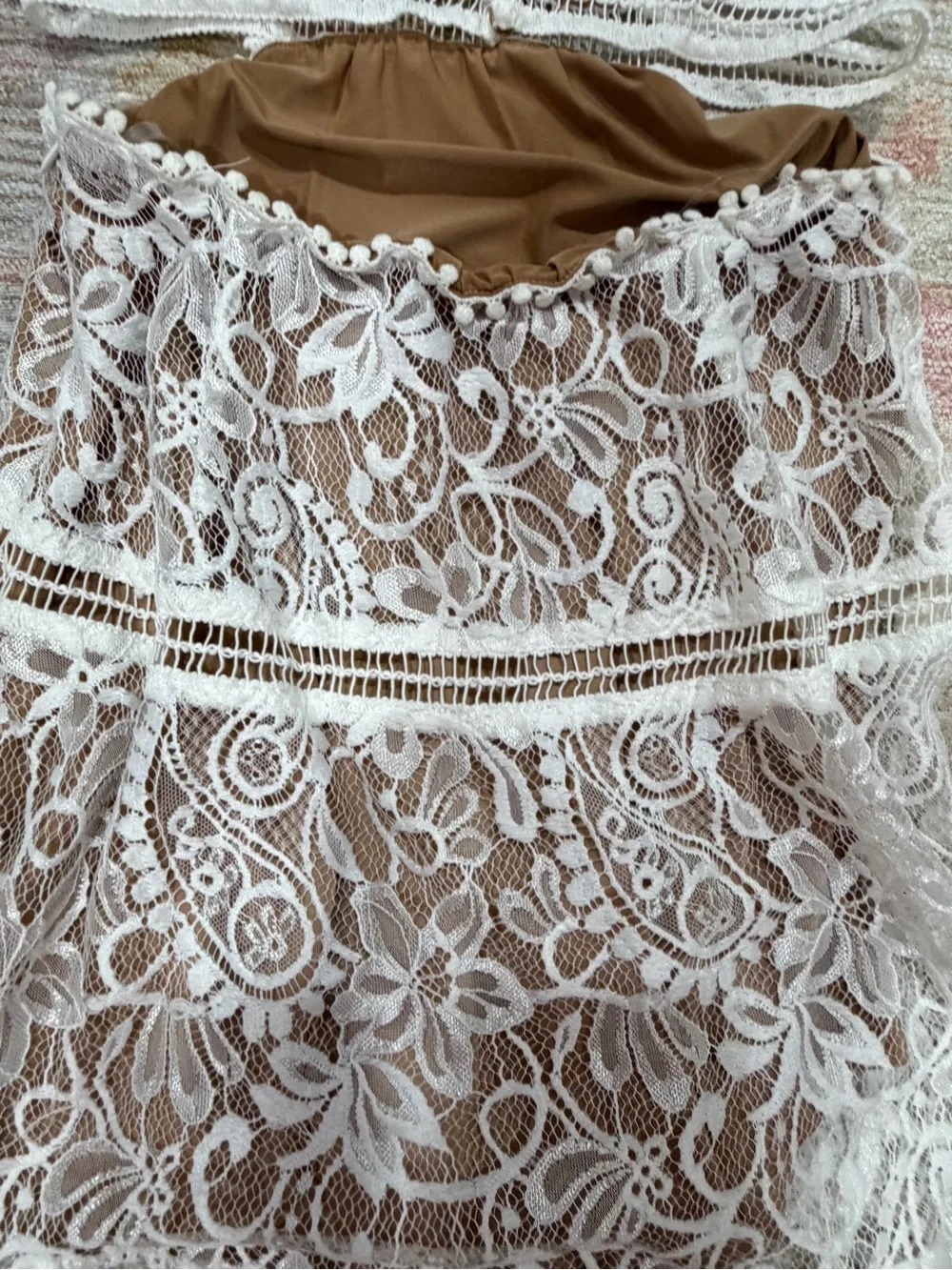 For Love And Lemons Brown Bodysuit with White Lace Trim - Picture 2 of 7